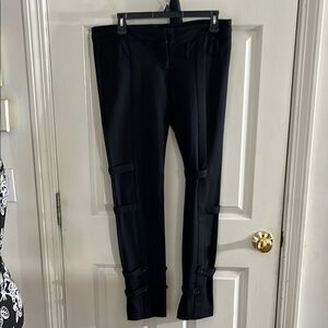 Haute Hippie large black zip front legging skinny dress pants belt loops